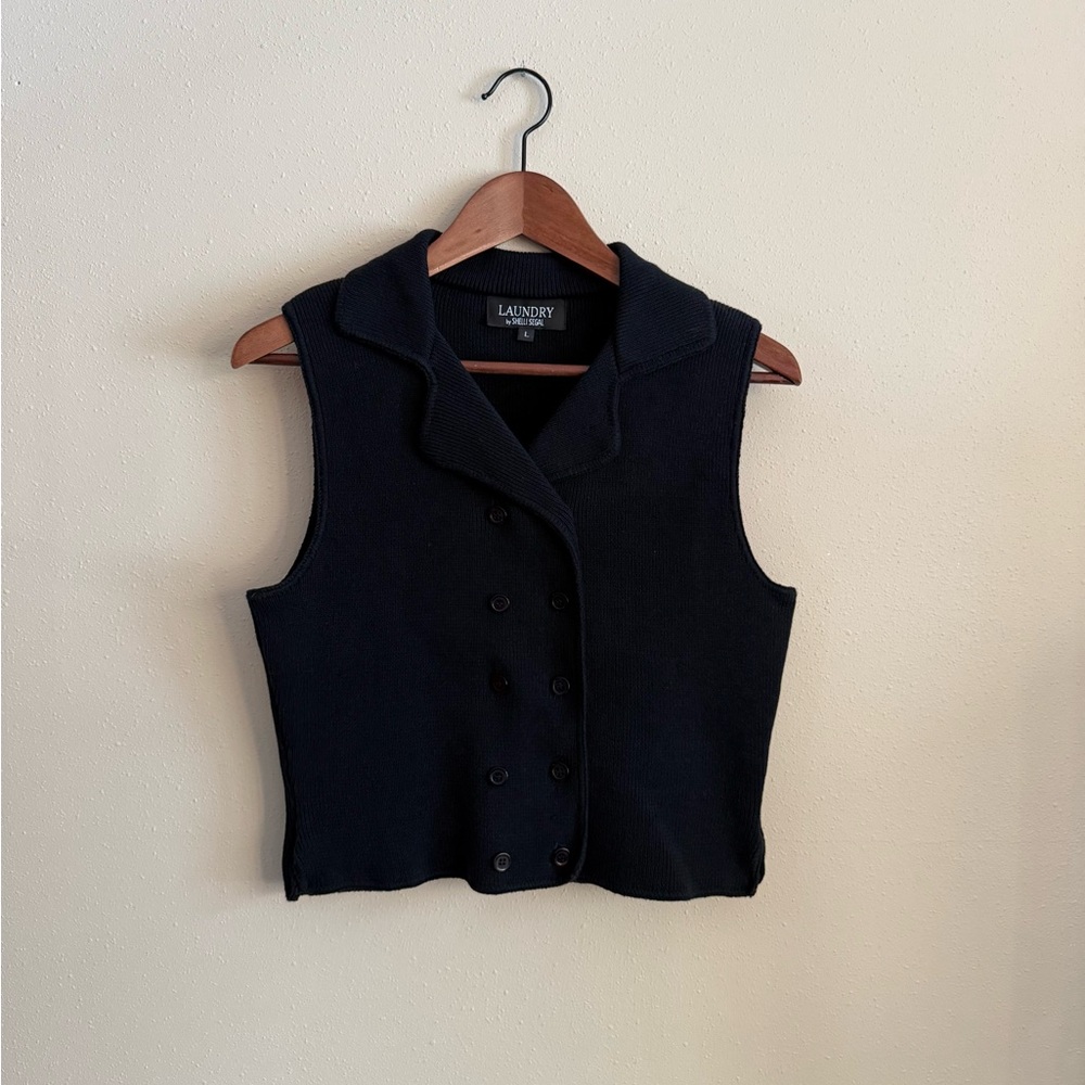 Laundry by Shelli Segal Double Breasted Knit Vest Black Cotton Blend L - Picture 3 of 11